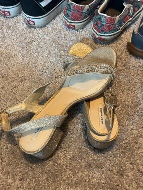 Alex Marie Gold Glitter Rhinestone Slingback Sandals